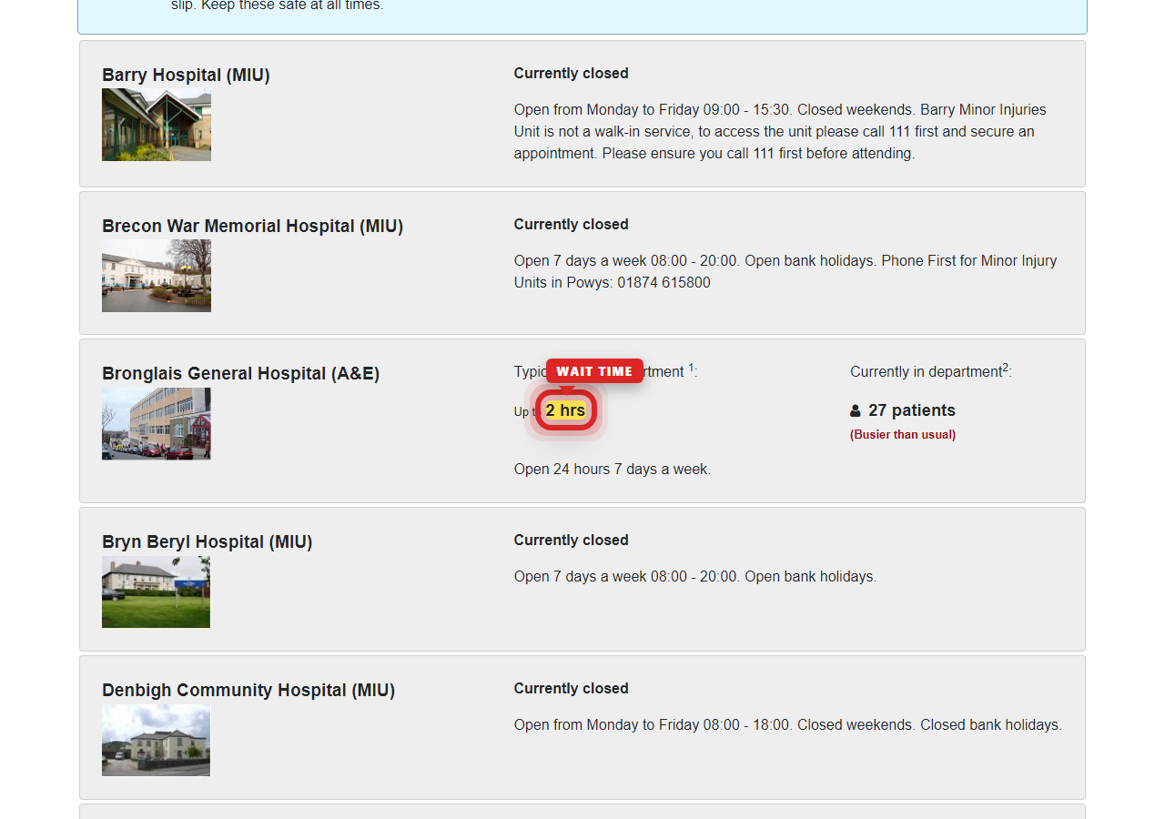 Independently captured screenshot of Hywel Dda University Health Board&rsquo;s public wait time page