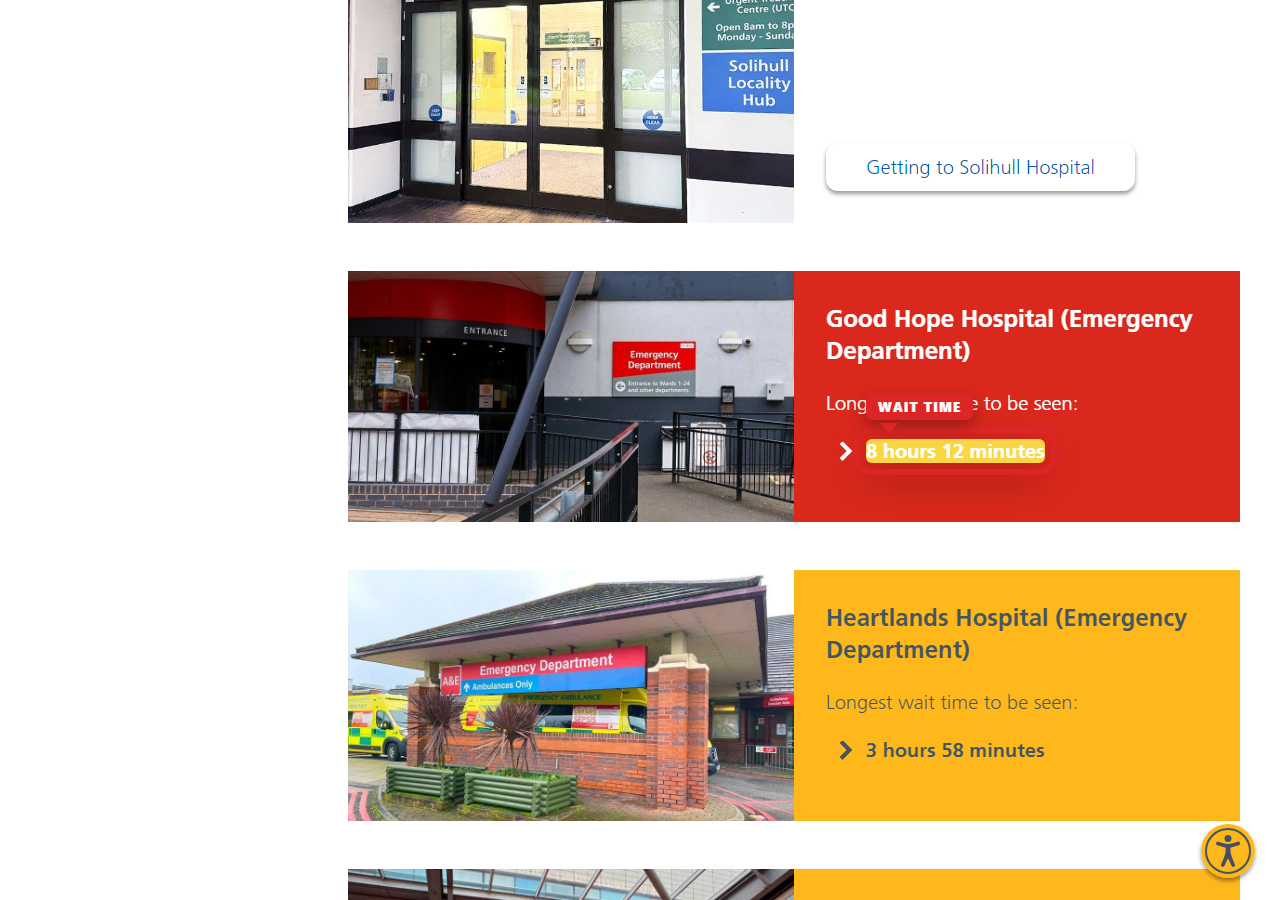 Independently captured screenshot of University Hospitals Birmingham NHS Foundation Trust&rsquo;s public wait time page